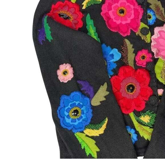 MICHAEL SIMON Embroidered‎ Floral Sweater Cardigan Size Medium